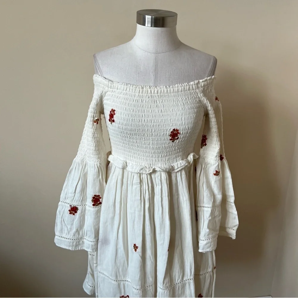 Free People White Counting Daisies Off-the-shoulder Mini Dress 17400